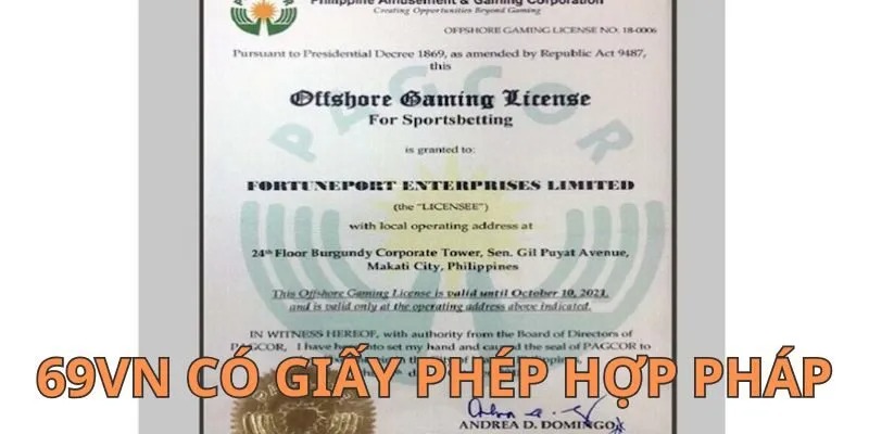 Giấy phép hoạt động của 69vn